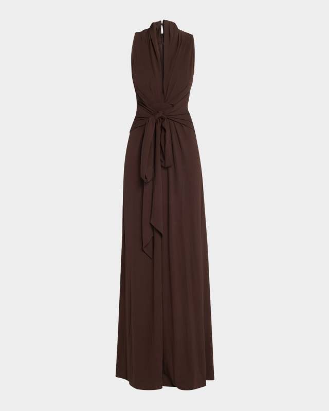Tie Waist Matte Jersey Palazzo Jumpsuit